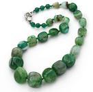 Green Series Single Strand Brazil Irregular Shape Fillet Burst Pattern Agate Knotted Necklace