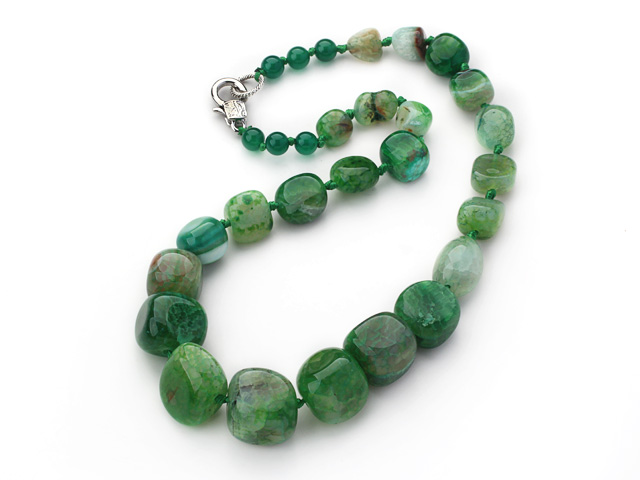 Green Series Single Strand Brazil Irregular Shape Fillet Burst Pattern Agate Knotted Necklace