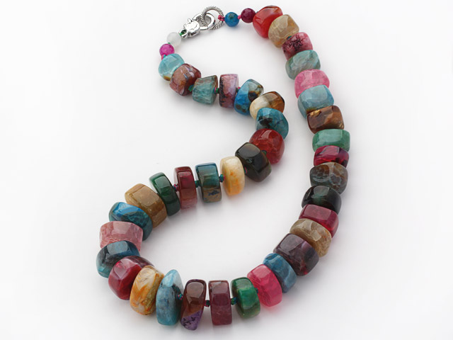 Multi Color Single Strand Brazil Wheel Shape Burst Pattern Agate Knotted Necklace