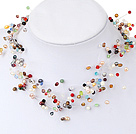 3-4mm Multi Color Freshwater Pearl Crystal Fantastic Bridal Necklace