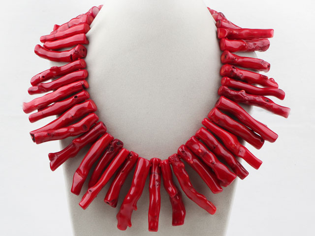 10*60mm Devil Red Coral Big Branch Shape Necklace with Moonlight Clasp