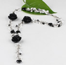 Y shape white turquoise black agate flower necklace