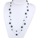 47.2 inches fashion long style green button pearl necklace