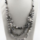 19.7 inches exquisite white pearl black rutilated quartz chips necklace