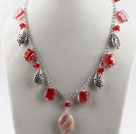 red crystal and colored glaze necklace with extendable chain