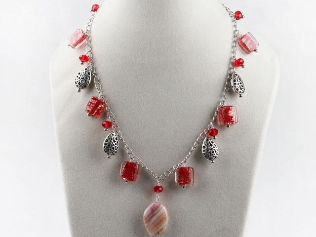 red crystal and colored glaze necklace with extendable chain