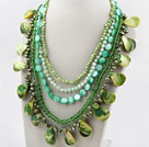 Green Series Multi Strands Green Freshwater Pearl Crystal and Green Shell Necklace