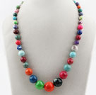 Assorted multi color dyed turquoise graduated beaded necklace