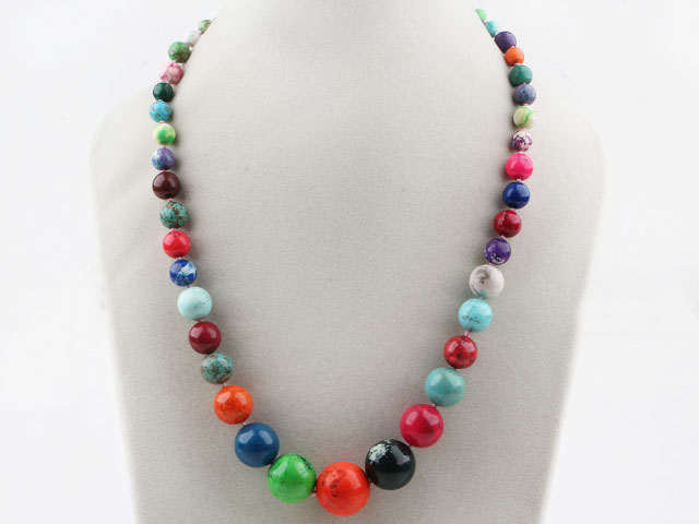 Assorted multi color dyed turquoise graduated beaded necklace