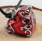 Fashion Style Red Color Heart Shape Bigger Wish Box Metal Pendant Necklace with Leather Thread