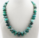 Single Strand Abacus Shape Crystallized Green Agate Graduated Beaded Necklace