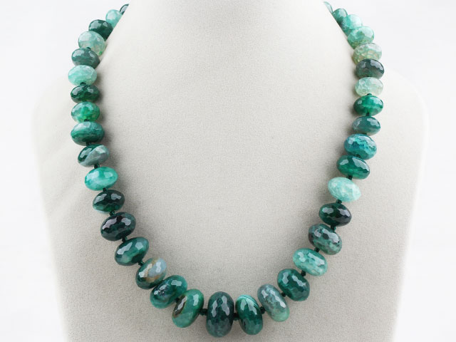Single Strand Abacus Shape Crystallized Green Agate Graduated Beaded Necklace