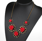 Vintage Style Red Acrylic Flower Necklace with Bronze Chain