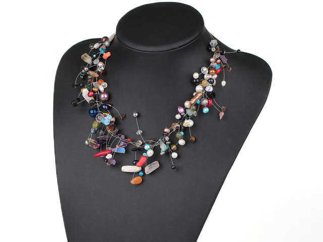 Assorted Multi Color Pearl Crystal and Multi Stone Fancy Necklace