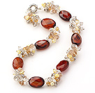 Assorted Yellow Freshwater Pearl and Crystal and Oval Shape Agate Necklace