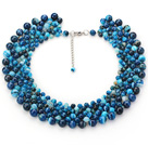 2013 Summer New Design Blue Series Crochet Thread Wrapped Visional Blue Agate Bold Nekclace