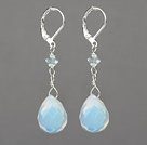 Beautiful Teardrop Opal And Aquamarine Blue Crystal Drop Earrings With Lever Back Hook