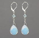 Beautiful Teardrop Opal And Aquamarine Blue Crystal Drop Earrings With Lever Back Hook