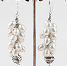 Nice Cluster Style White Freshwater Pearl And Metal Charm Dangle Earrings With Fish Hook