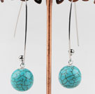 Simple Round Burst Pattern Blue Turquoise Dangle Earrings With Hook Earwires