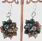 Lovely Cluster Style Round Colorful Indian Agate Ball Dangle Earrings With Fish Hook
