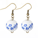 Classic Design Round Blue and White Porcelain Beads Earrings