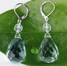 Popular Drop Shape Aquamarine Blue Manmade Crystal Earrings With Lever Back Hook