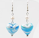 Heart Shape White and Blue Colored Glaze Charm Earrings