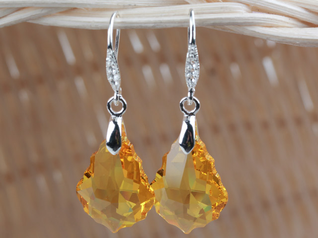 16mm Yellow Color Baroque Austrian Crystal Earrings