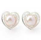 Classic Design 8-9mm White Freshwater Pearl Studs Earrings with Imitation Silver Accessories