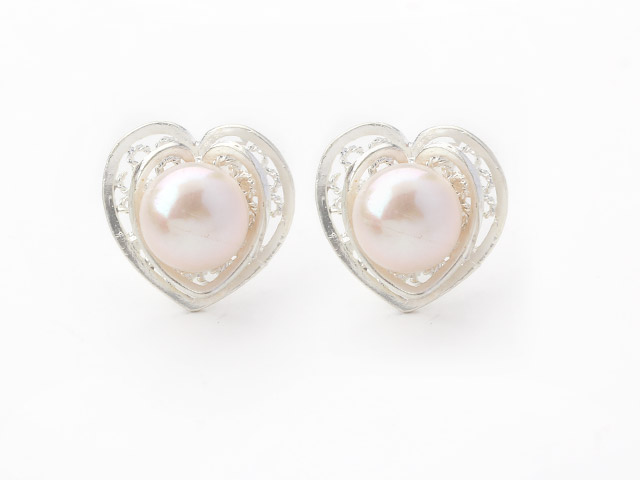 Classic Design 8-9mm White Freshwater Pearl Studs Earrings with Imitation Silver Accessories
