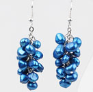 Cluster Style Dyed Dark Blue Color Freshwater Pearl Earrings