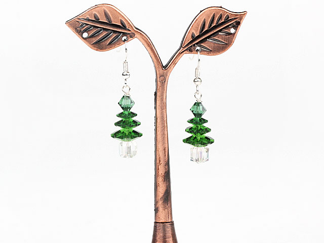 Green Color Austrian Crystal Xmas / Christmas Tree Earrings