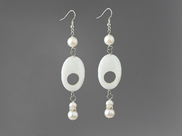 Dangle Style White Series White Freshwater Pearl Shell Earrings with Rhinestone