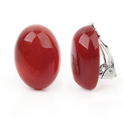 Simple Design Oval Shape Red Carnelian Clip Earrings