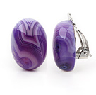 Simple Design Oval Shape Purple Agate Clip Earrings