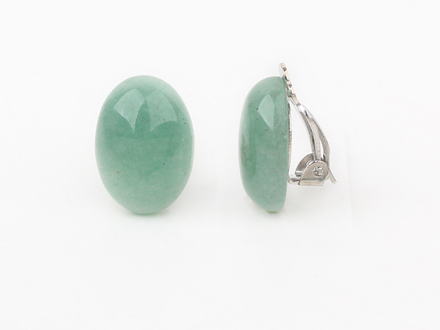 Simple Design Oval Shape Aventurine Clip Earrings