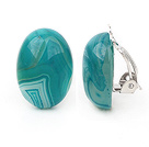 Simple Design Oval Shape Green Agate Clip Earrings