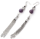 Dangle Style Amethyst and Garnet and Buddha Head Tassel Earrings