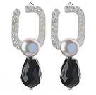 Fashion Style Purple Freshwater Pearl and Drop Shape Black Agate Stud Earrings