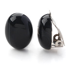 Classic Design Oval Shape Black Agate Clip Earrings