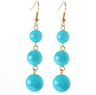 Long Style Lake Blue Round Candy Jade Dangle Earrings