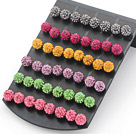 24 Pairs Multi Color Round Shape Rhinestone Studs Earrings ( Total 24 Pairs )
