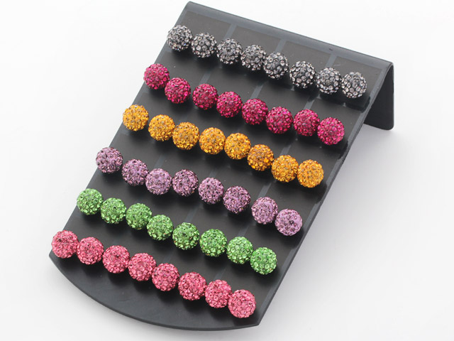 24 Pairs Multi Color Round Shape Rhinestone Studs Earrings ( Total 24 Pairs )