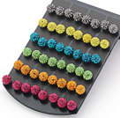 24 Pairs Multi Color 10mm Round Shape Rhinestone Studs Earrings ( Total 24 Pairs )