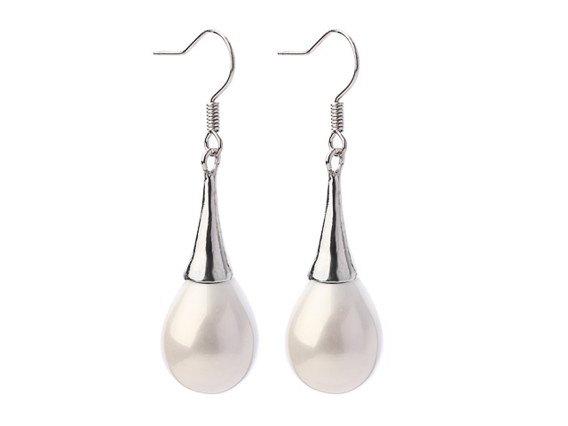 Fashion Drop Shape White Seashell Beads Horn Charm Earrings With Fish Hook