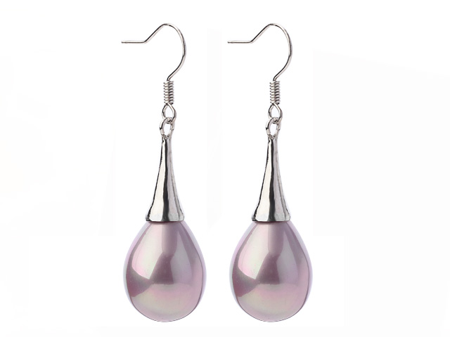 Nice Drop Shape Purple Seashell Beads Horn Charm Earrings With Fish Hook