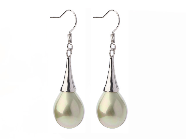 Lovely Simple Style Drop Shape Green Seashell Beads Horn Charm Earrings With Fish Hook