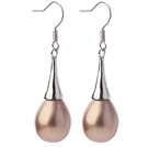 Lovely Simple Style Drop Shape Coffee Brown Seashell Beads Horn Charm Earrings With Fish Hook