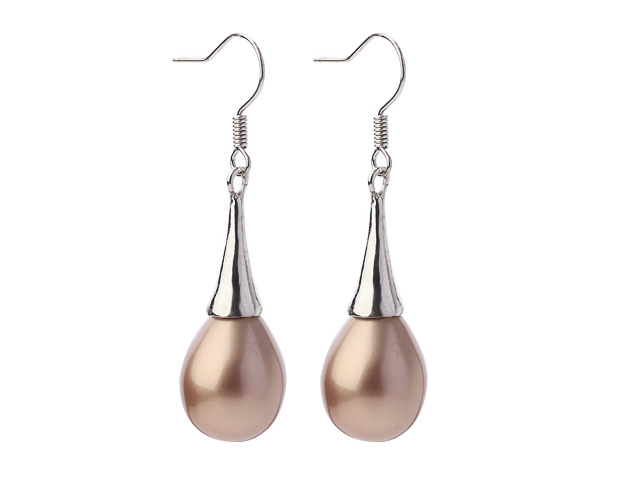 Lovely Simple Style Drop Shape Coffee Brown Seashell Beads Horn Charm Earrings With Fish Hook